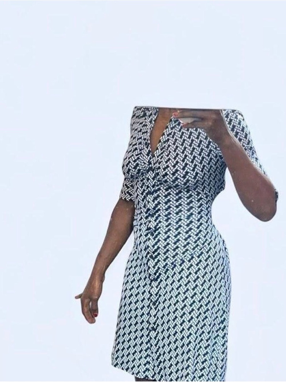 Laundry by Shelli Segal White Blue Geometric Print Work Dress Size 2 - Picture 3 of 7